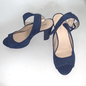 4” Blue Suede Strapped Platform Heel